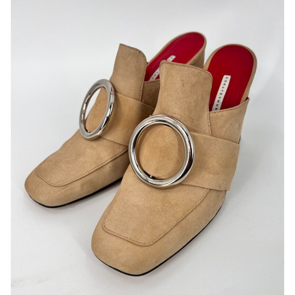 DORATEYMUR Munise Designer Beige Suede Mules Pumps Block Heel EU 41 / US 11 - Picture 1 of 11